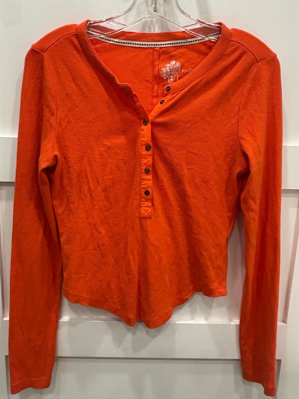 Pilcro Orange Cropped Waffle Knit Henley Ribbed Top